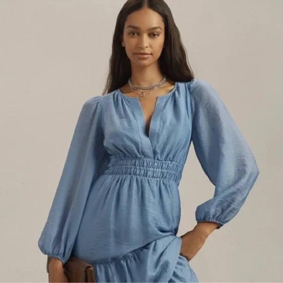 ANTHROPOLOGIE THE SOMERSET ORGANZA EDITION LONG SLEEVE MAXI DRESS IRIS BLUE NWT - Picture 5 of 8